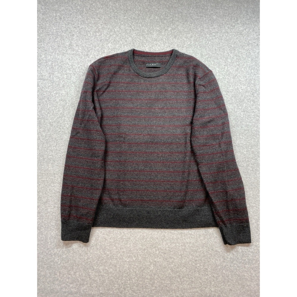 Falke Sweater Mens Large Gray Striped Virgin Wool Pullover‎ Cozy Y2K Streetwear